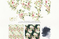 Watercolor Blush and White Florals Clipart Seamless Pattern Product Image 9