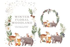 Frame Watercolor Winter Woodland, Christmas Animal Clipart Product Image 1