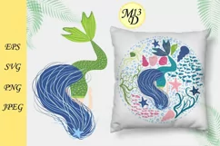 A mermaid with a shock of turquoise hair. Hand drawn Product Image 1