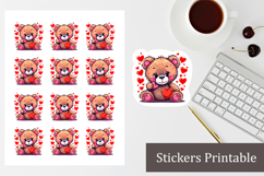Adorable bear with Hearts | Valentine's animal sticker sheet Product Image 1