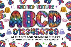 Knitted Alphabet png clipart, knitted texture doodle letters Product Image 1