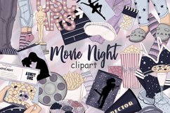 Movie Night CLIPART Chill Wine Books Graphics Stickers - PNG Product Image 1