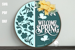 Welcome Spring Floral Pattern Sign SVG | Round Door Hanger Product Image 1