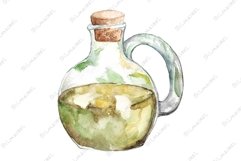 Watercolor virgin olive oil glass bottle isolated Product Image 1