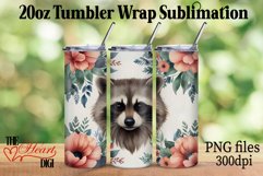 Floral Raccoon 20oz Tumbler PNG, Raccoon Tumbler Wrap PNG Product Image 1