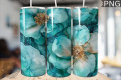 Teal Alcohol Ink Flower Tumbler Wrap -High Quality 300 Dpi Product Image 1
