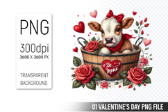 Cute Cow PNG, Valentine&#039;s Day Sublimation PNG Product Image 1