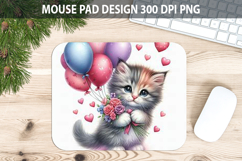 Watercolor Cat Mouse Pad Sublimation - Valentines Png Product Image 1