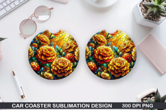 Flower Car Coaster Sublimation| Summer Coaster PNG Design Product Image 1