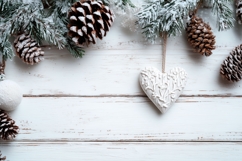 Winter Pine Cone Background, White Wooden Background Design Product Image 1