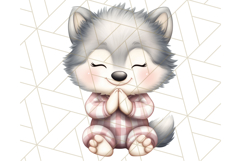 Praying Baby Animals in Pajamas Clipart, Sleepy Animal Png Product Image 2