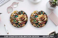 Roses Car Coaster Sublimation| Christmas Coaster PNG Design Product Image 1