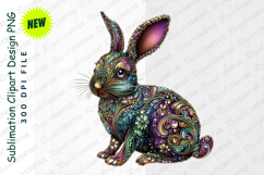 Ornate Decorative Easter Bunny Clipart With Floral PNG Product Image 1