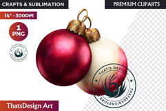 Christmas Baubles Clipart, Festive Holiday Ornaments PNG Product Image 1