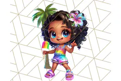 Chibi Summer Girls Clipart PNG, Bright Kawaii Summer Art Product Image 2