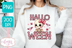 Pink Halloween sublimation PNG | Cute skeleton shirt PNG Product Image 3