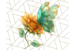 Stained Glass Butterfly and Sunflower PNG Clipart Product Image 2