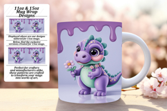 Quirky 11oz Mug Wrap Png Artwork , Cute Dino Product Image 1