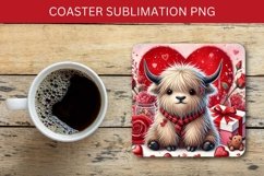 valentine square coaster - highland cow heart Product Image 1