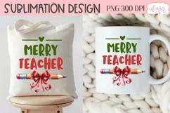 Merry Teacher sublimation PNG, Christmas teacher shirt PNG Product Image 4