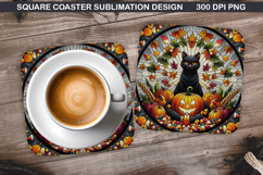 Halloween Cat Coaster Sublimation, Halloween Coaster PNG Product Image 1