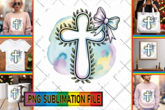 Timeless Tote Bag Designs PNG, Cross and Bow Product Image 1