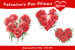 Valentine’s Day Carnation Heart Clipart PNG Set Product Image 1