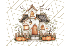 Watercolor Halloween Cottage Clipart, Ghosts &amp; Pumpkins Png Product Image 2