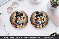 Snowman Car Coaster Sublimation|Christmas Coaster PNG Design Product Image 1
