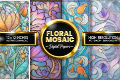 Floral Mosaic Digital Papers - 04 variations Product Image 1