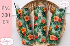 Tropical flowers tumbler wrap PNG for sublimation Product Image 1
