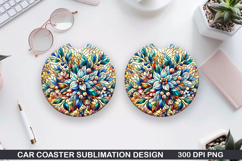 Flowers Car Coaster Sublimation| Christmas Coaster PNG Product Image 1