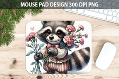Watercolor Raccoon Mouse Pad Sublimation - Valentines PNG Product Image 1