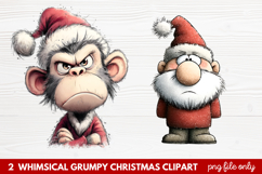 2 Whimsical Grumpy Christmas Clipart | Funny Grumpy Holiday Product Image 1