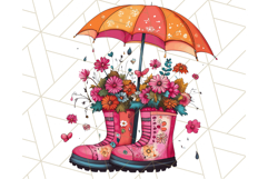 Floral Rain Boot Clipart PNG Spring Umbrella Bouquet Art Product Image 3