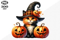 Halloween Cat And Pumpkin Sublimation - Clipart PNG Design Product Image 1
