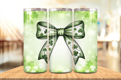 Green Shamrock Bow St Patrick’s Day Tumbler Wrap PNG Sublima Product Image 1