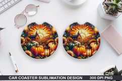 Pumpkin Car Coaster Sublimation| Halloween Coaster PNG Product Image 1