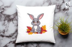 Autumn Bunny with Fall Leaves Clipart PNG Product Image 3