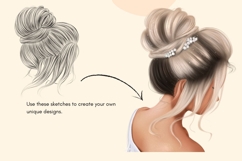 Hairstyle Sketch PNG Bundle, Fashion Hair Drawing Clipart Product Image 7