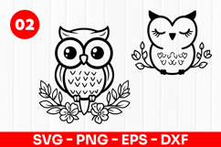 Cute Owl Cartoon Floral Bird Animal SVG PNG Product Image 1