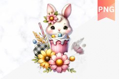 Easter Bunny And Milkshake Flowers Sublimation - Clipart PNG Product Image 1