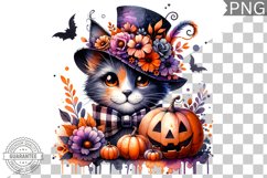 Halloween Cat Flowers Sublimation - Clipart PNG Design Product Image 1