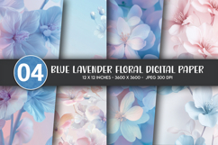Blue Lavender Floral Digital Paper Product Image 1