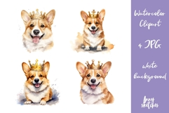 Birthday Corgi Watercolor Clipart Corgi in Crowns Product Image 1