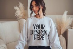 Ash Gildan 18000 Sweatshirt Mockup,G18000 Crewneck Sweatshir Product Image 1