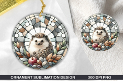 Hedgehog Stained Glass Ornament PNG, Sublimation PNG Design Product Image 1