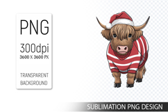 Cute Christmas Highland Cow , Animal Sublimation Clipart PNG Product Image 1