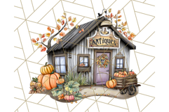 Fall Town Building Clipart PNG, Autumn Home Decor Scenes Product Image 2