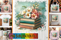 Stylish TSHIRT Sublimation Ideas, Book and flower Product Image 1